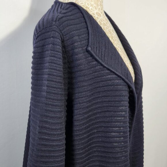 Talbots Women's Size S Blue Rib Knit Long Sleeve Semi Sheer Open Front Cardigan - Picture 7 of 15